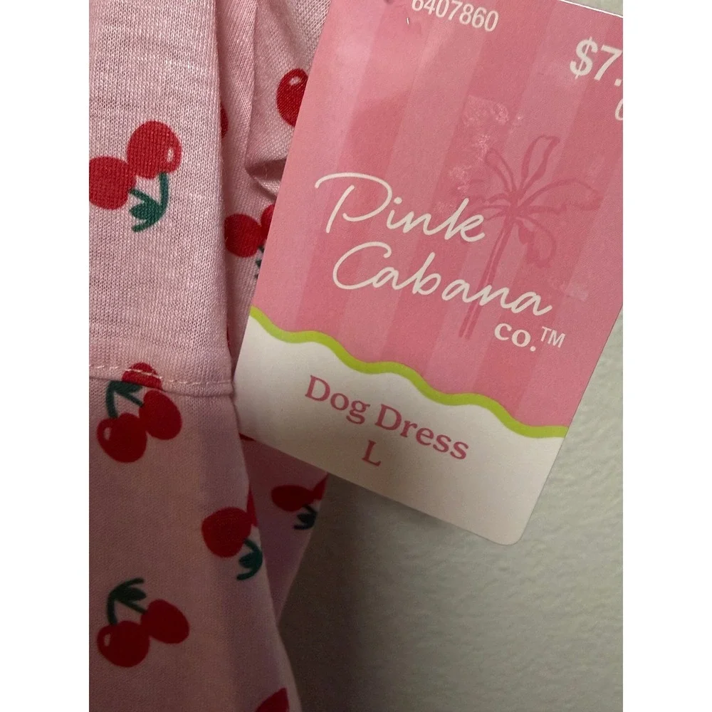 Pink Cabana Co Dog Dress Large Pink Red Cherry Print Ruffle Pet Summer Outfit